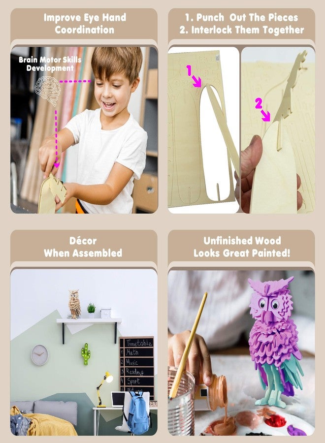 بازلد مجموعة بناء نموذج بومة ثلاثي الأبعاد من الخشب، لعبة خشبية ممتعة وفريدة من نوعها وتعليمية، نموذج تجميع غير مكتمل، لعبة تركيب وتلوين للزينة، عبوة من 146 قطعة - Image 3